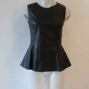 Womens Anveglosa Black 100% Leather Peplum Hem Sleeveless Top L